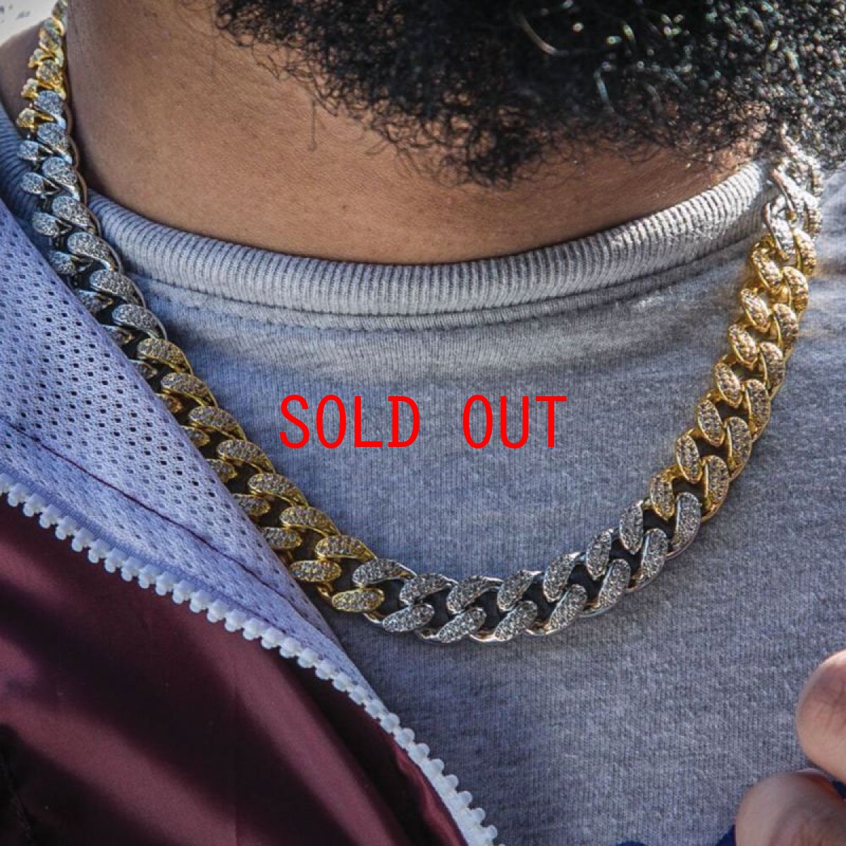 画像3: Studded Cuban 2Tone Chain Necklace ネックレス スタッズ マイアミ キューバン チェーン  (3)