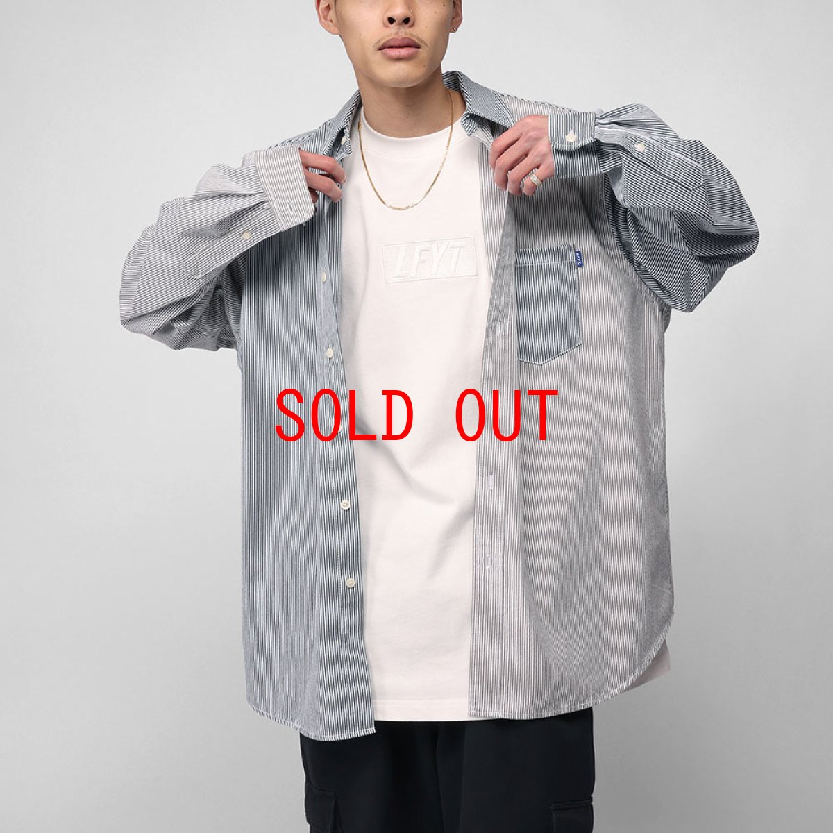 画像4: Mixed Stripe L/S Big Shirt ストライプ ビッグ 長袖 シャツ (4)