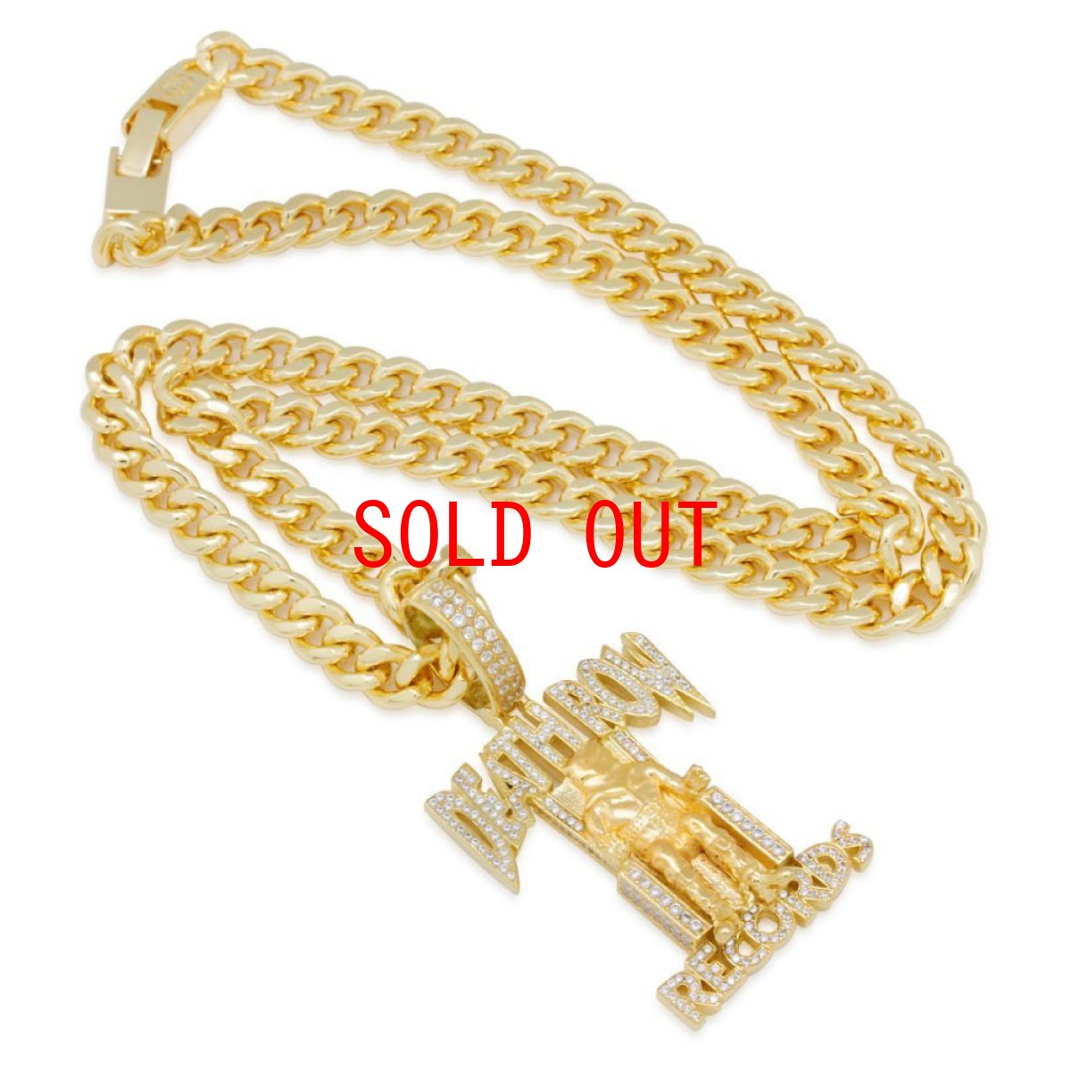 画像2: × Death Row Records Iced Classic Logo Necklace Miami Cuban Chain デスロウ チェーン ネックレス (2)