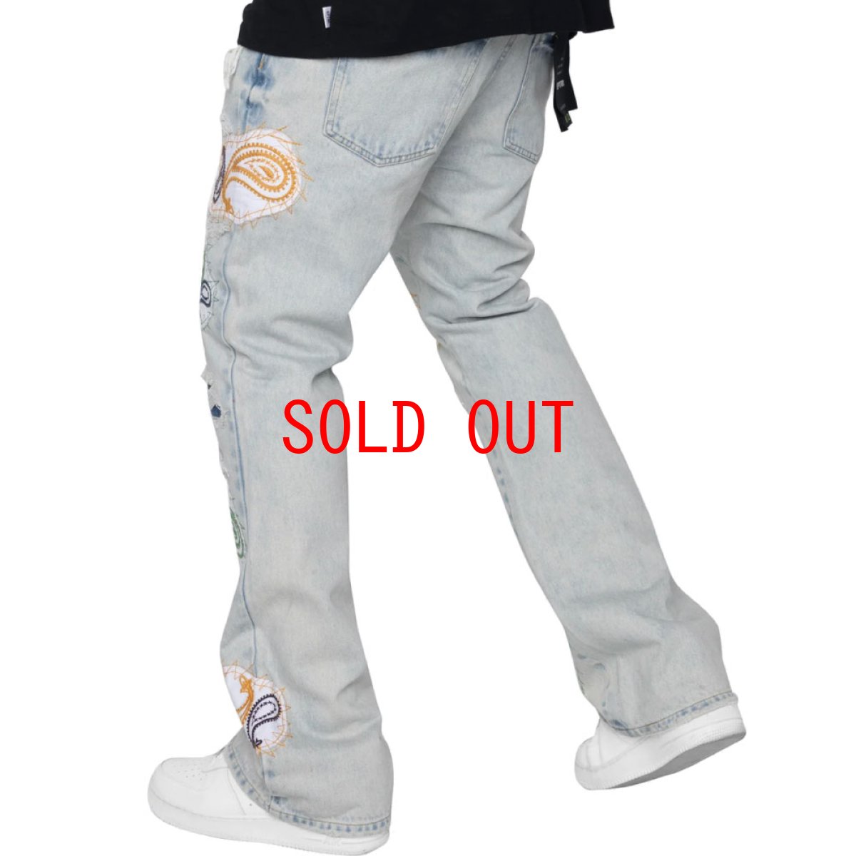 画像2: Punk Paisley Patchwork Flare Denim Pants ペイズリー パッチワーク カスタム デニム フレア パンツ (2)