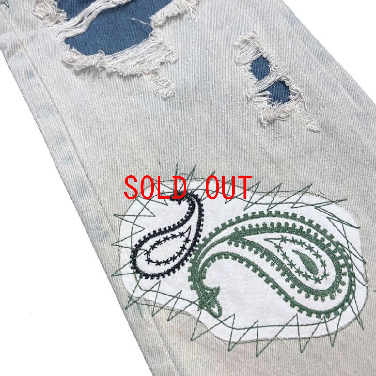 画像10: Punk Paisley Patchwork Flare Denim Pants ペイズリー パッチワーク カスタム デニム フレア パンツ (10)