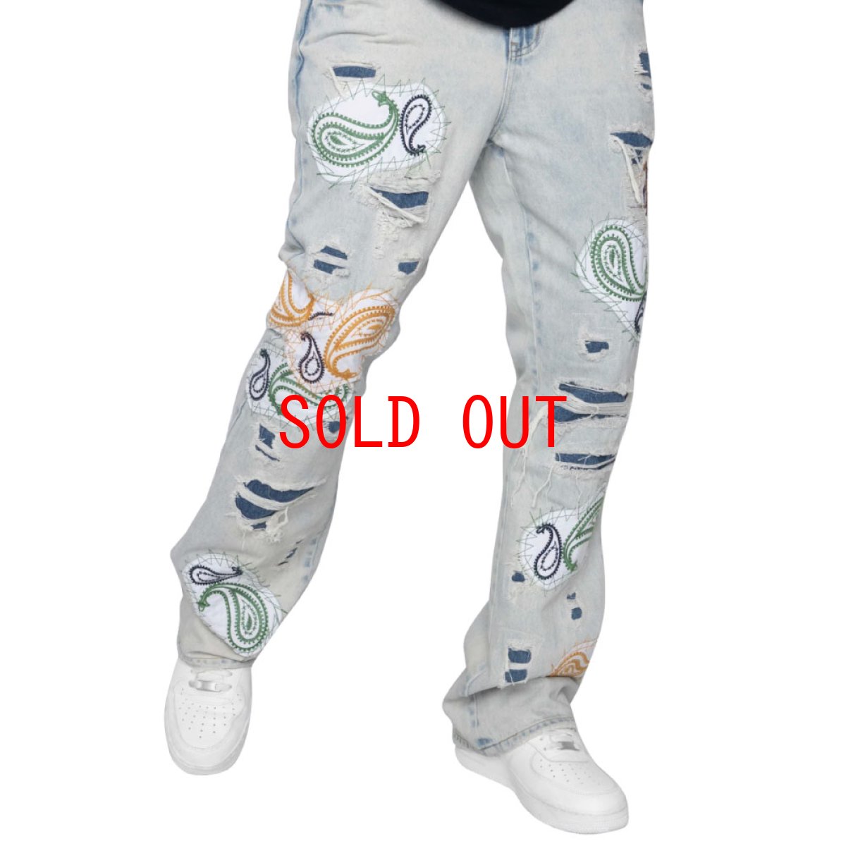 画像14: Punk Paisley Patchwork Flare Denim Pants ペイズリー パッチワーク カスタム デニム フレア パンツ (14)