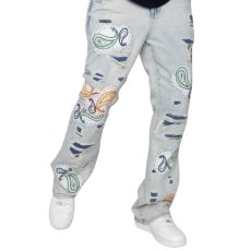 画像14: Punk Paisley Patchwork Flare Denim Pants ペイズリー パッチワーク カスタム デニム フレア パンツ (14)