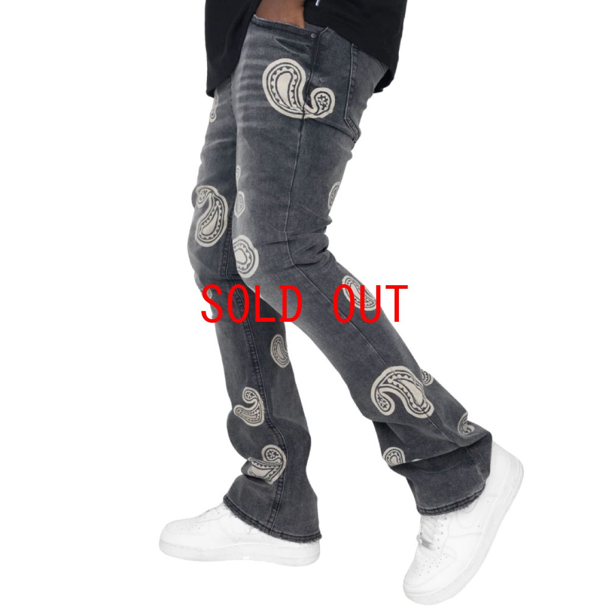 画像4: Bleached Paisley Flare Denim Pants ペイズリー デニム フレア パンツ (4)