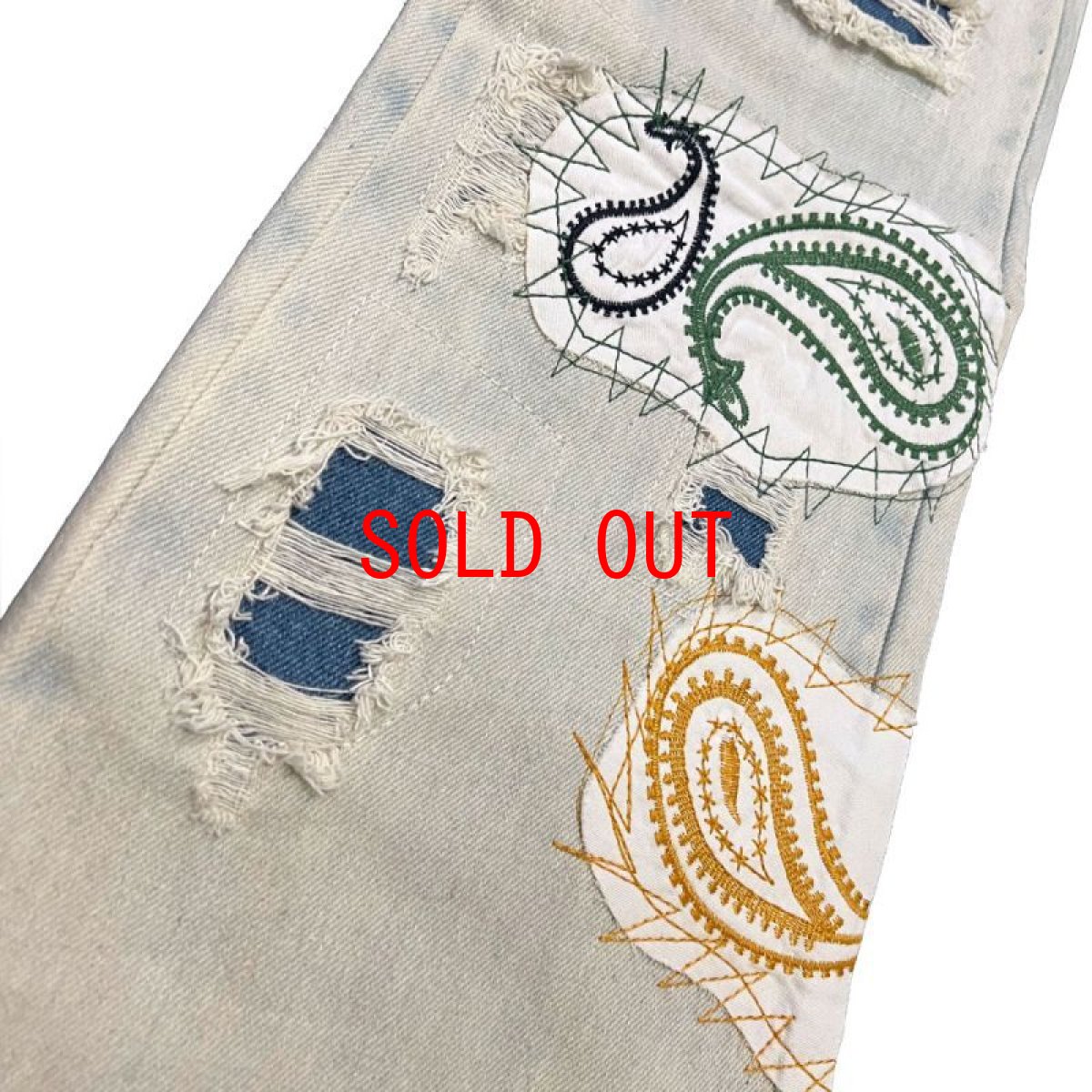 画像12: Punk Paisley Patchwork Flare Denim Pants ペイズリー パッチワーク カスタム デニム フレア パンツ (12)