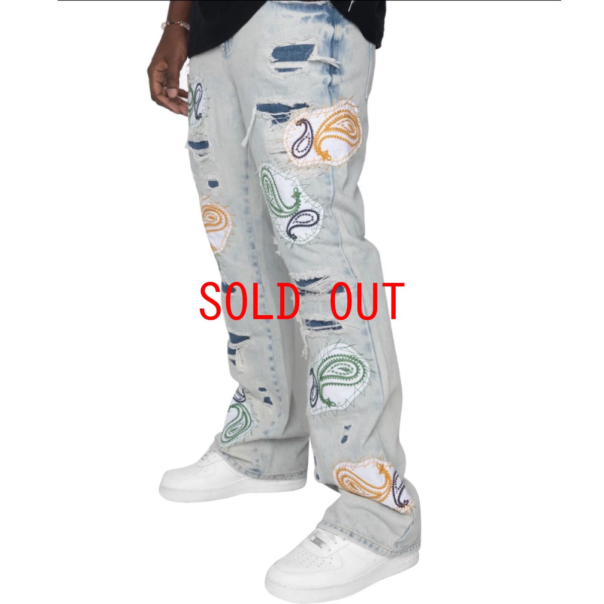 画像8: Punk Paisley Patchwork Flare Denim Pants ペイズリー パッチワーク カスタム デニム フレア パンツ (8)