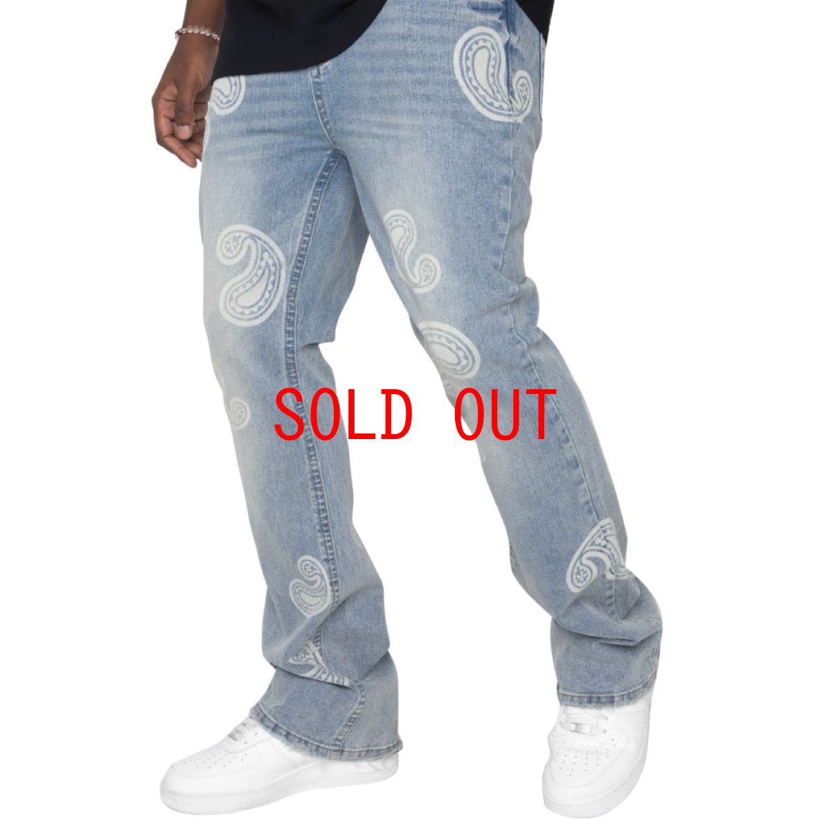 画像5: Bleached Paisley Flare Blue Denim Pants ペイズリー デニム フレア パンツ (5)