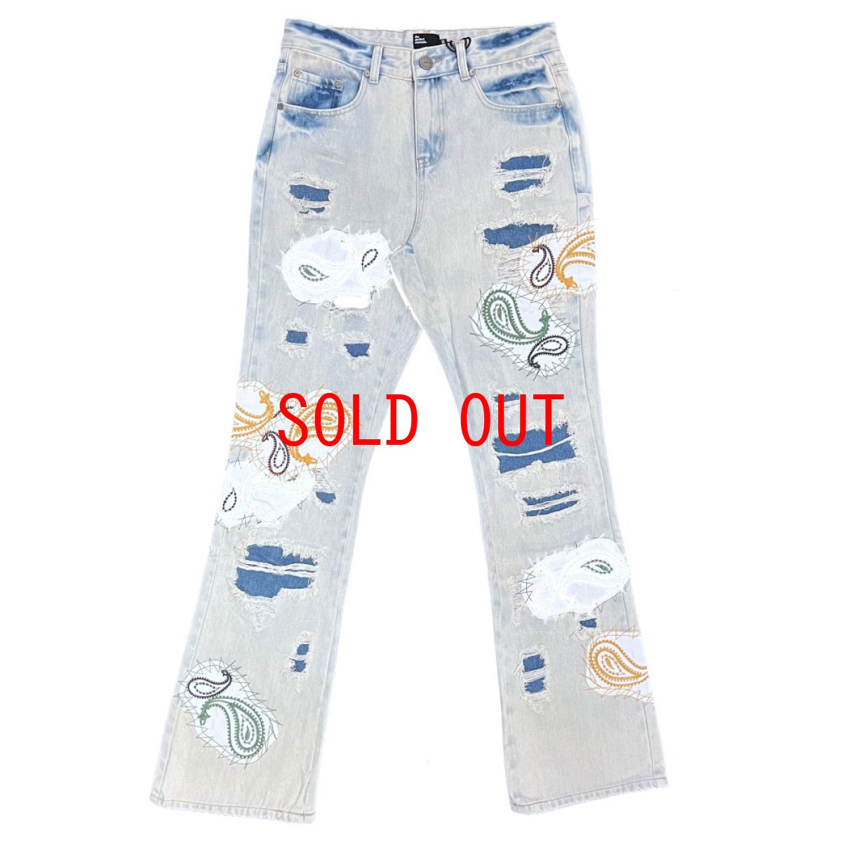 画像3: Punk Paisley Patchwork Flare Denim Pants ペイズリー パッチワーク カスタム デニム フレア パンツ (3)