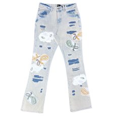 画像3: Punk Paisley Patchwork Flare Denim Pants ペイズリー パッチワーク カスタム デニム フレア パンツ (3)