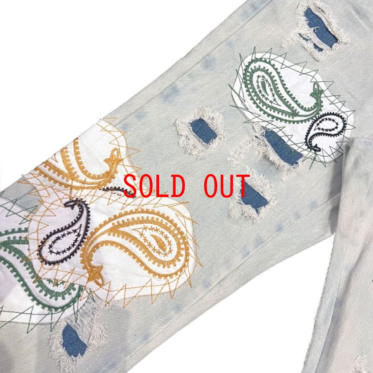 画像9: Punk Paisley Patchwork Flare Denim Pants ペイズリー パッチワーク カスタム デニム フレア パンツ (9)