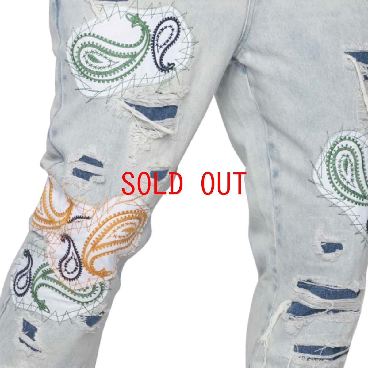 画像11: Punk Paisley Patchwork Flare Denim Pants ペイズリー パッチワーク カスタム デニム フレア パンツ (11)