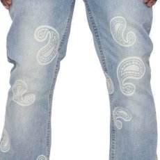 画像3: Bleached Paisley Flare Blue Denim Pants ペイズリー デニム フレア パンツ (3)