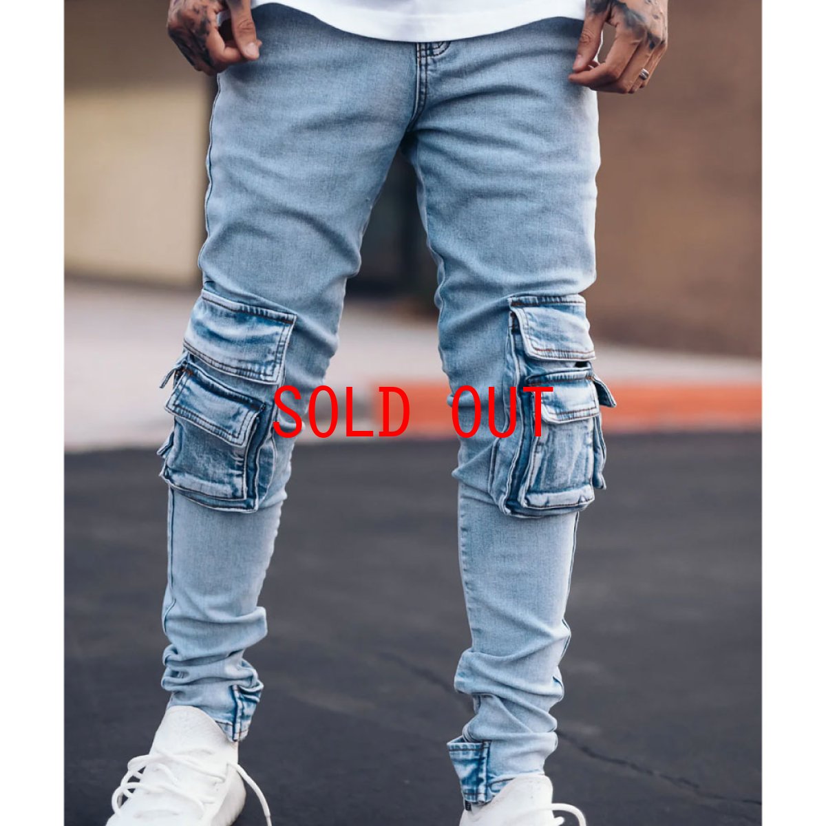 画像1: PRSTGE Zip Cargo Skinny Jeans v4 Premium Denim Pants デニム カーゴ スキニー パンツ (1)