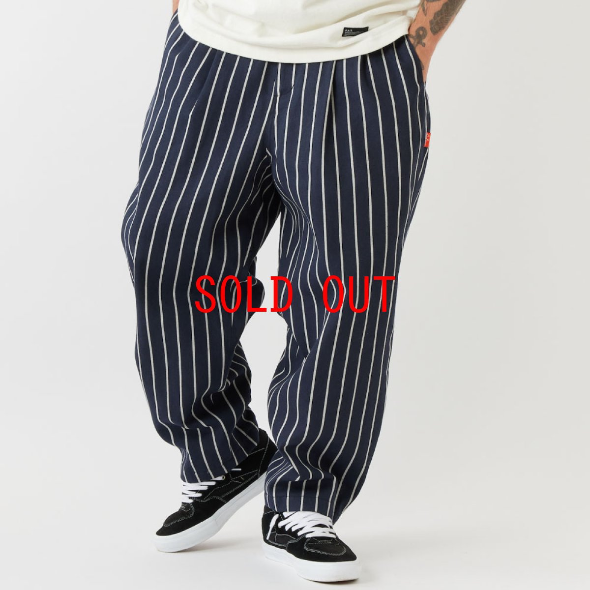 画像1: × Cookman Chefripe Relax Easy Pants Navy × クックマン リラックス ストライプ イージー パンツ (1)