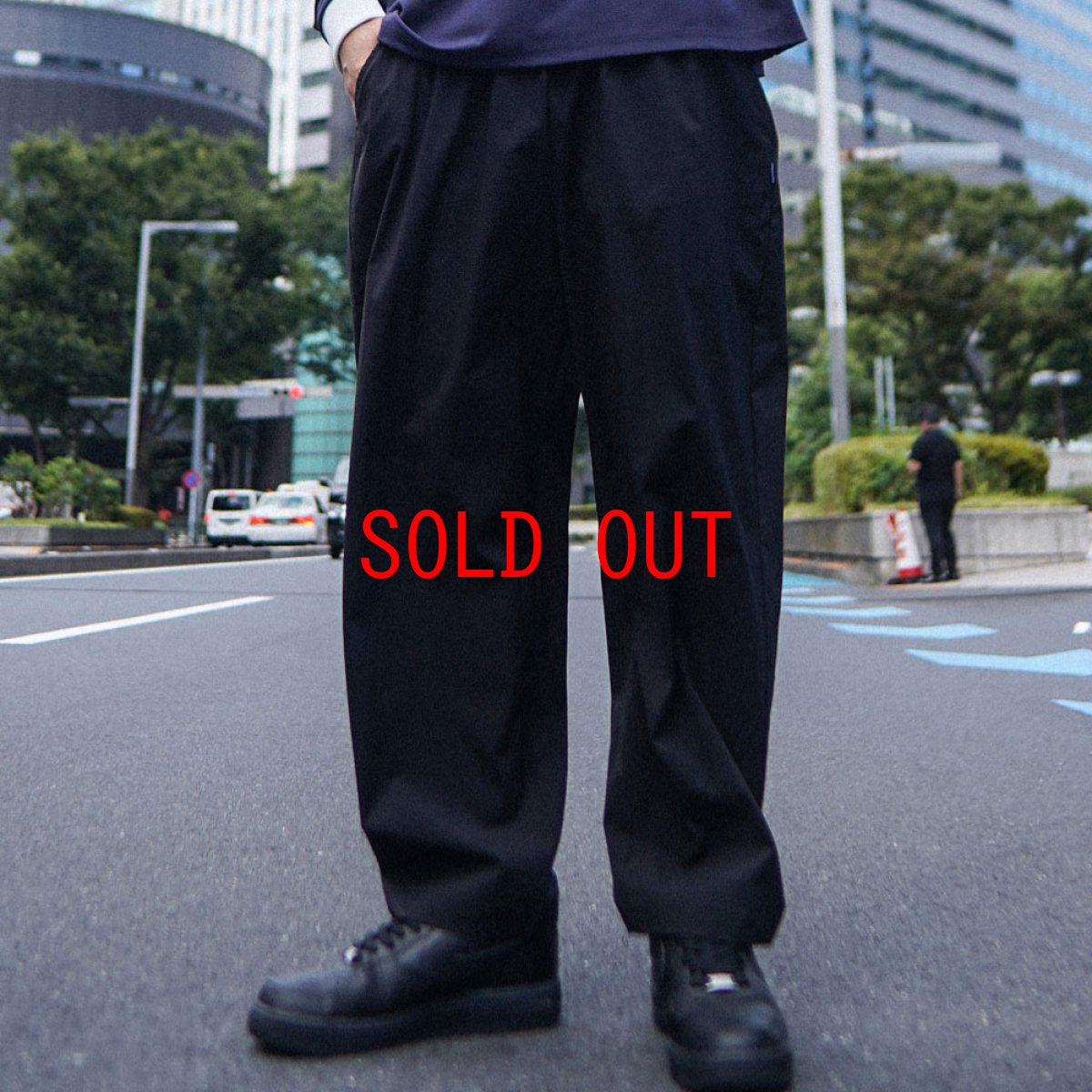 画像1: Active Easy Nylon Pants BLK コットン ナイロン 混紡 イージー パンツ (1)