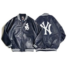 画像1: X MLB Official New York PU Leather Stadium Jacket ニューヨーク レザー スタジアム ジャケット 公式 (1)