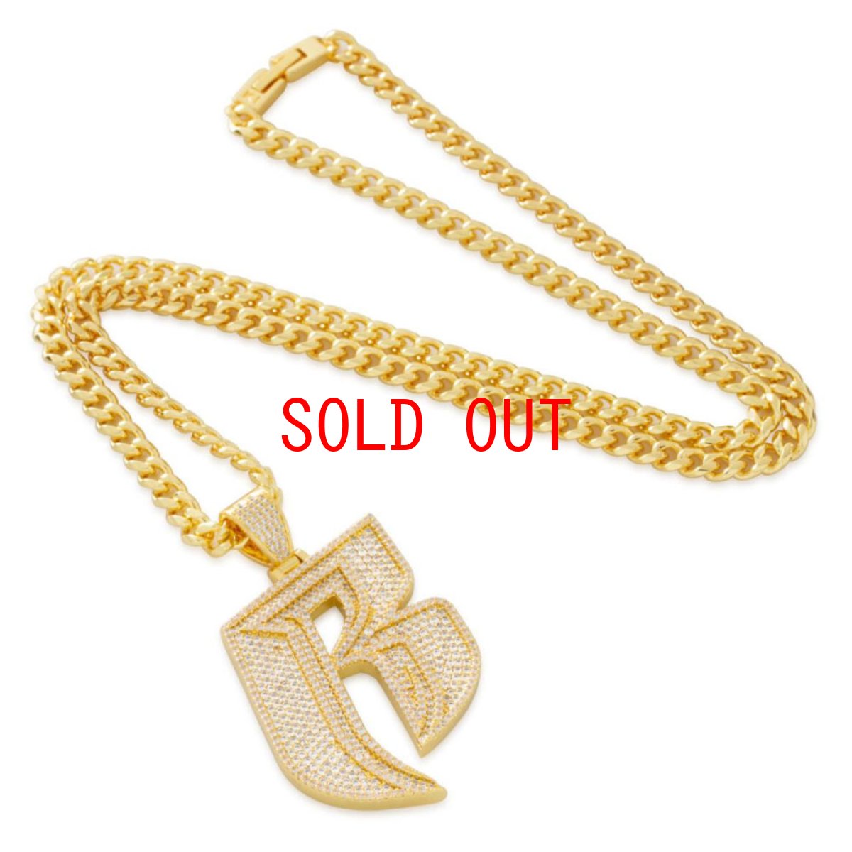 画像3: × Ruff Ryders R Logo Necklace ラフ ライダーズ コラボ ロゴ チェーン ネックレス ゴールド (3)