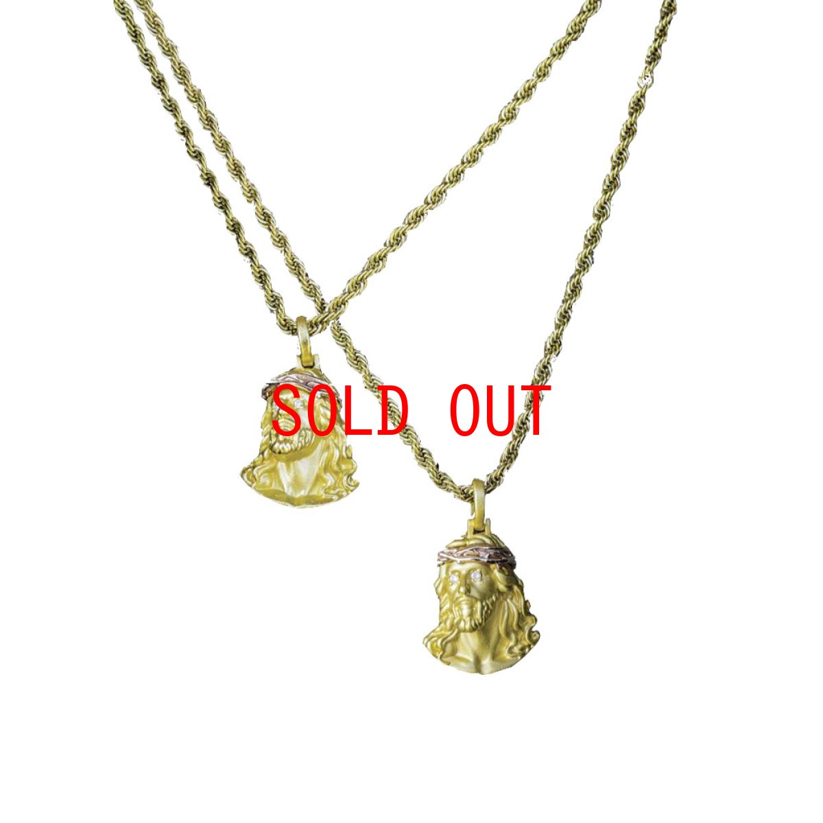画像2: Golden Gilt Matte Mini Jesus Piece Rope Chain Necklace GLD マット ミニ ジーザス ロープ チェーン ネックレス (2)