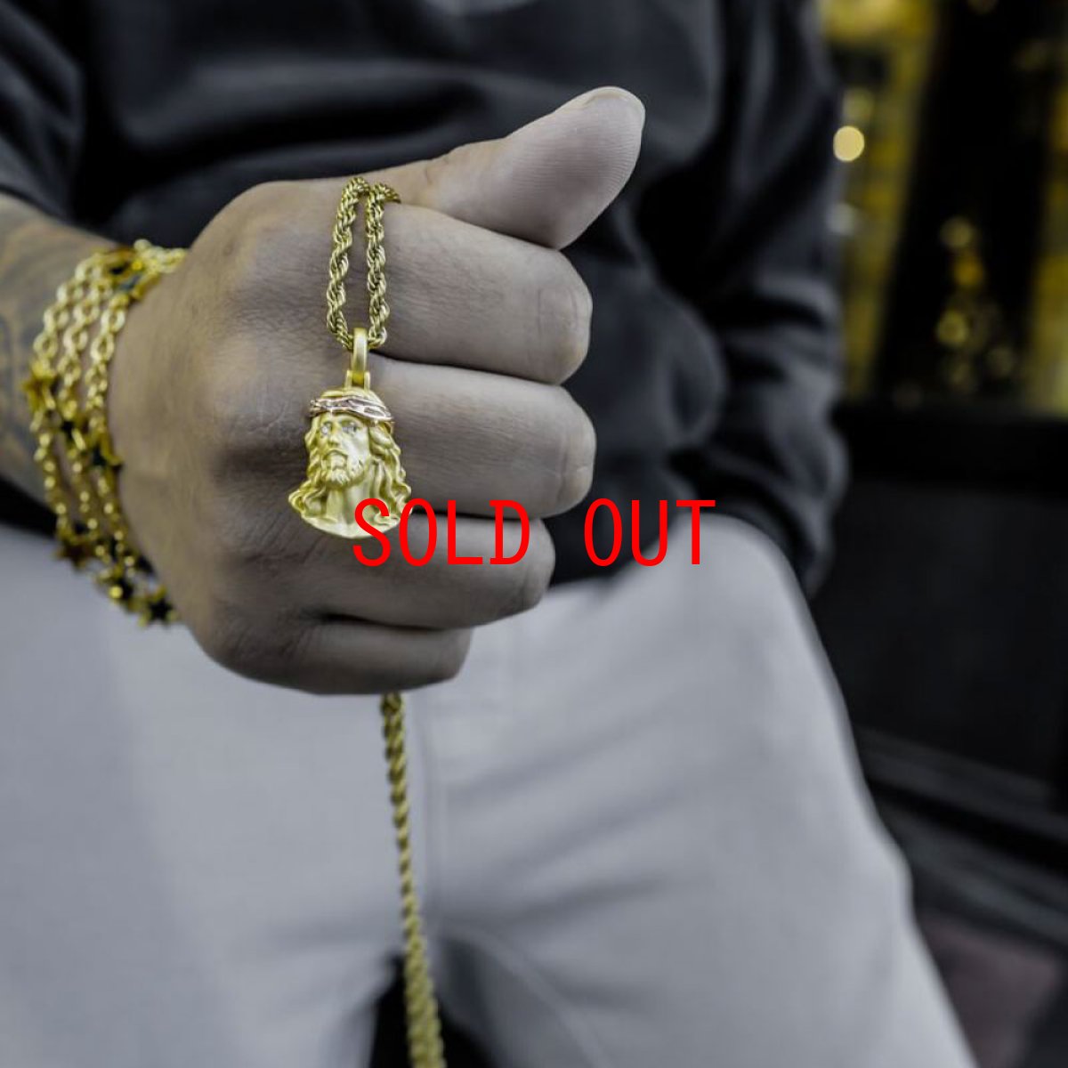 画像3: Golden Gilt Matte Mini Jesus Piece Rope Chain Necklace GLD マット ミニ ジーザス ロープ チェーン ネックレス (3)