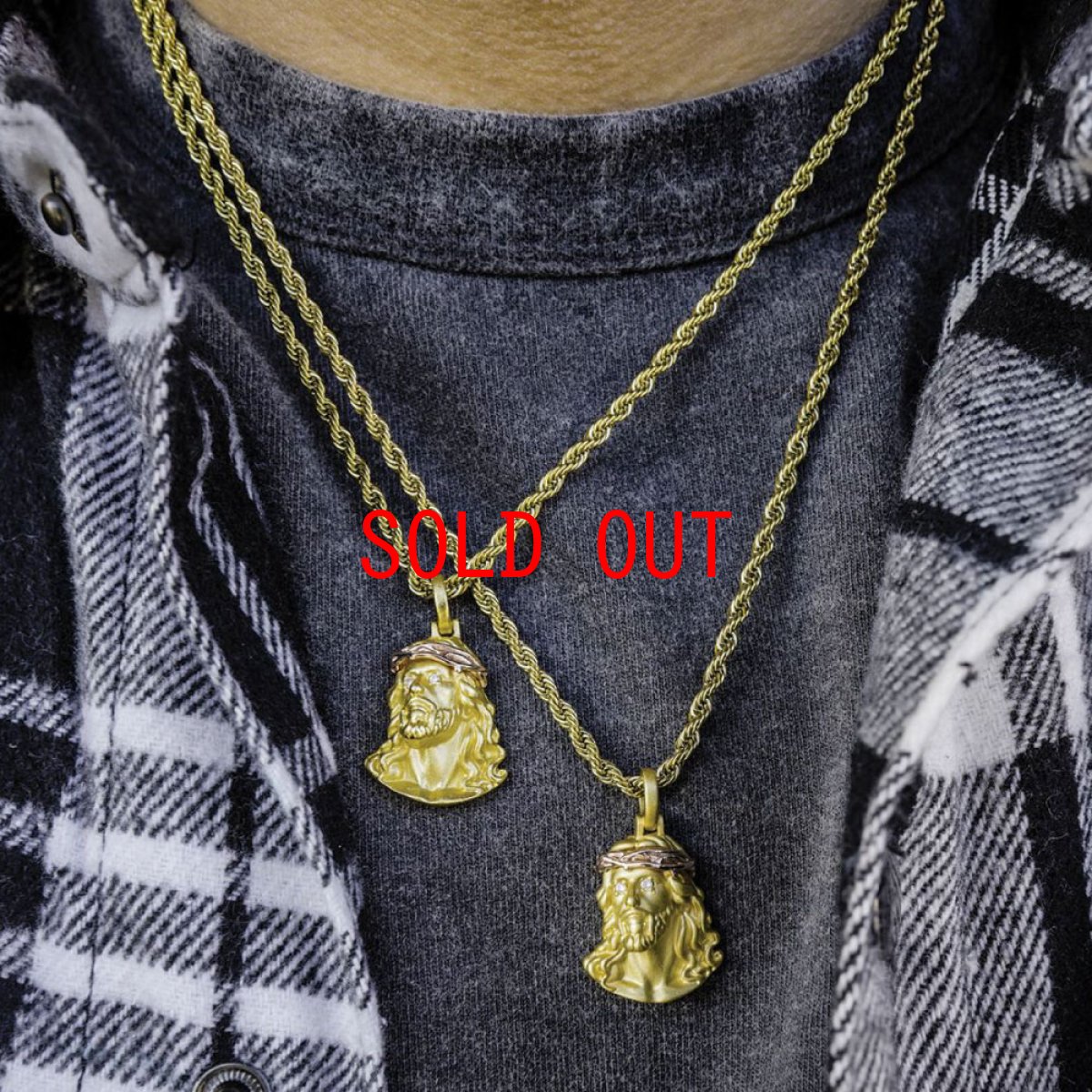 画像5: Golden Gilt Matte Mini Jesus Piece Rope Chain Necklace GLD マット ミニ ジーザス ロープ チェーン ネックレス (5)