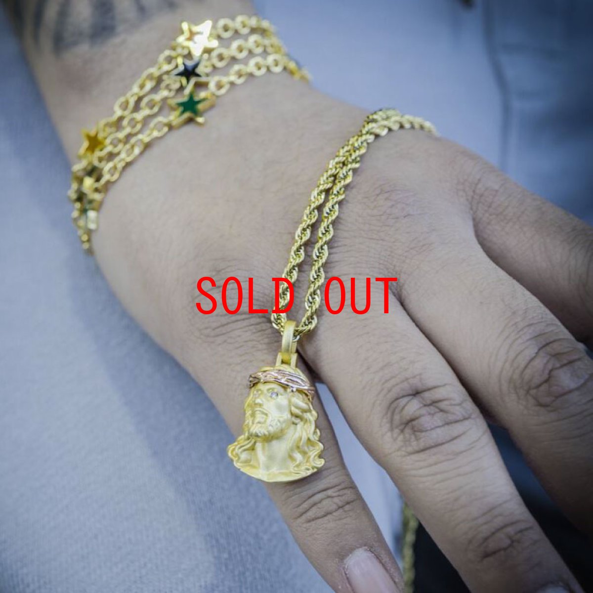 画像4: Golden Gilt Matte Mini Jesus Piece Rope Chain Necklace GLD マット ミニ ジーザス ロープ チェーン ネックレス (4)