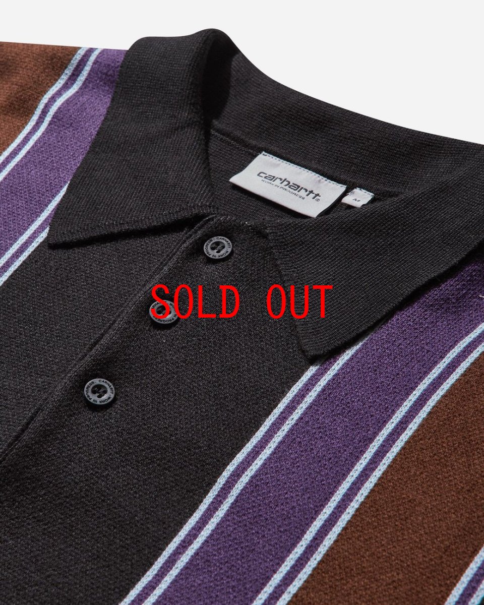 画像4: ARLO Knit Polo L/S Shirt Stripe Jacquard BLK コットン ニット 長袖 ストライプ ポロ シャツ (4)