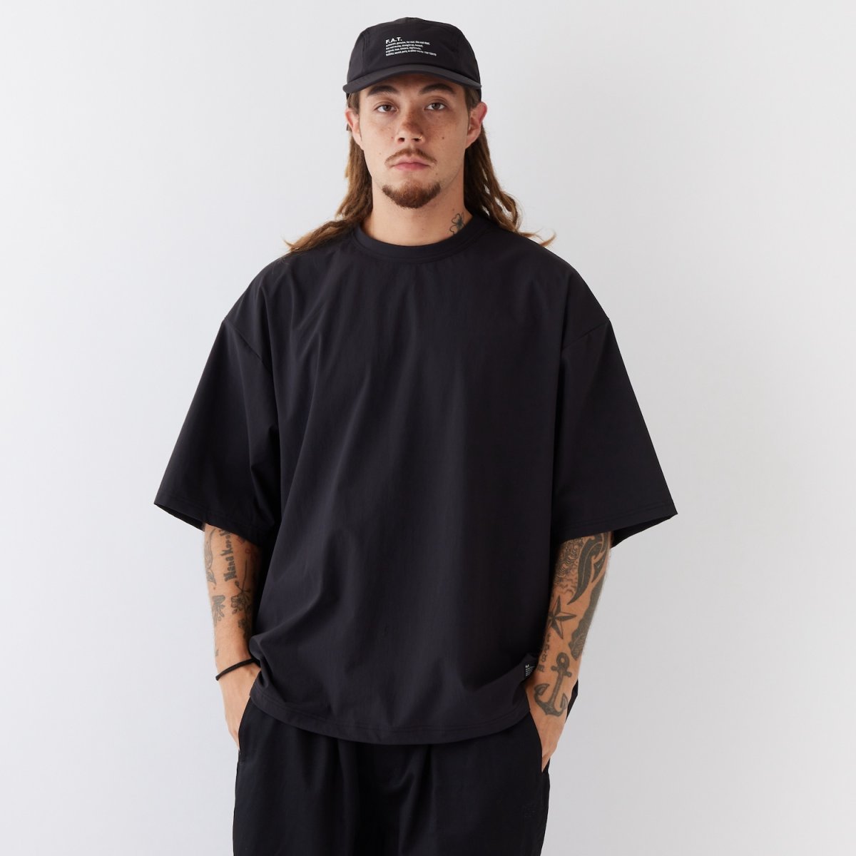画像1: GRANDEX Nylon S/S Shirts BLK ナイロン 半袖 シャツ ドローコード (1)