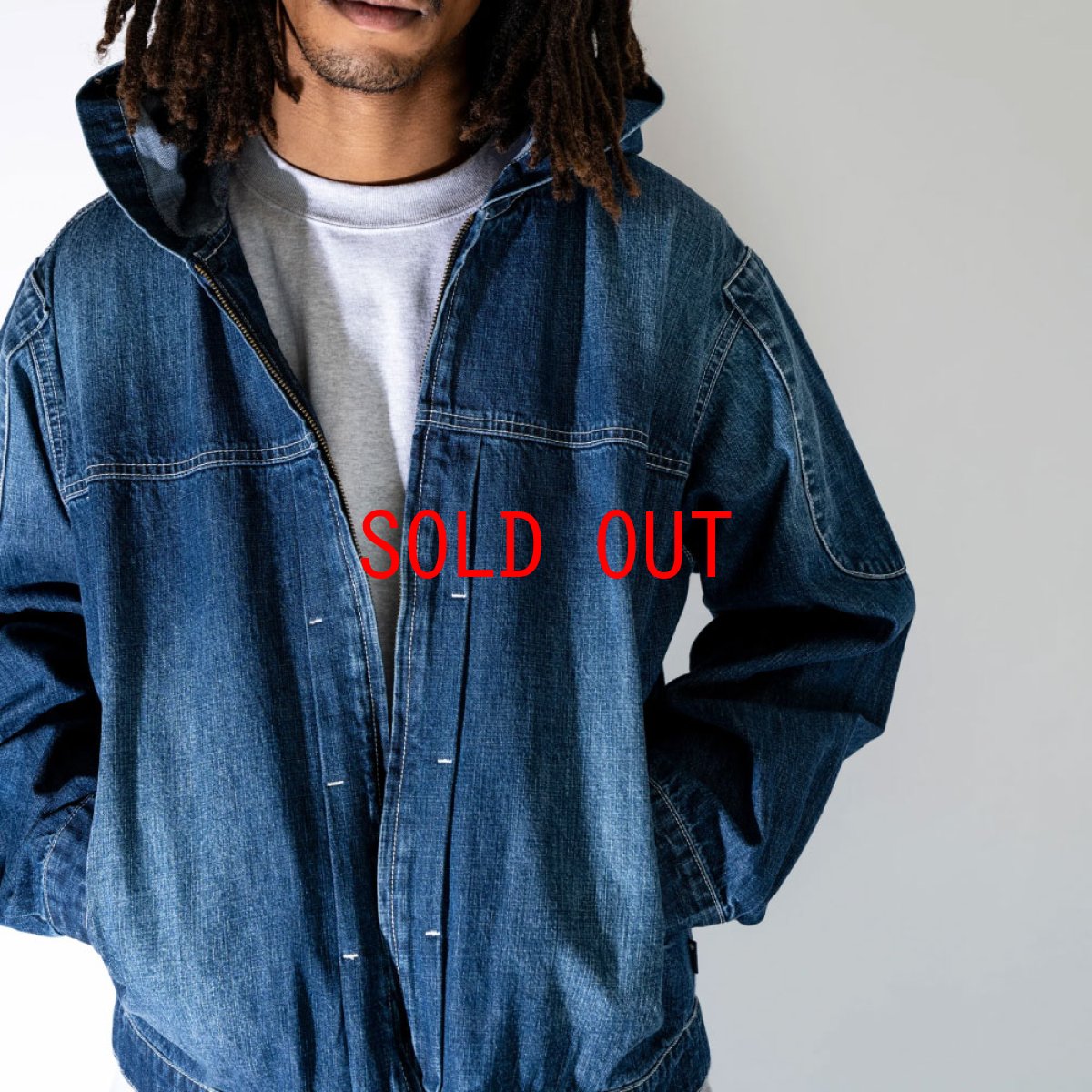 画像1: Mash Up Denim Hoodie BLU デニム ジップ フーディー (1)