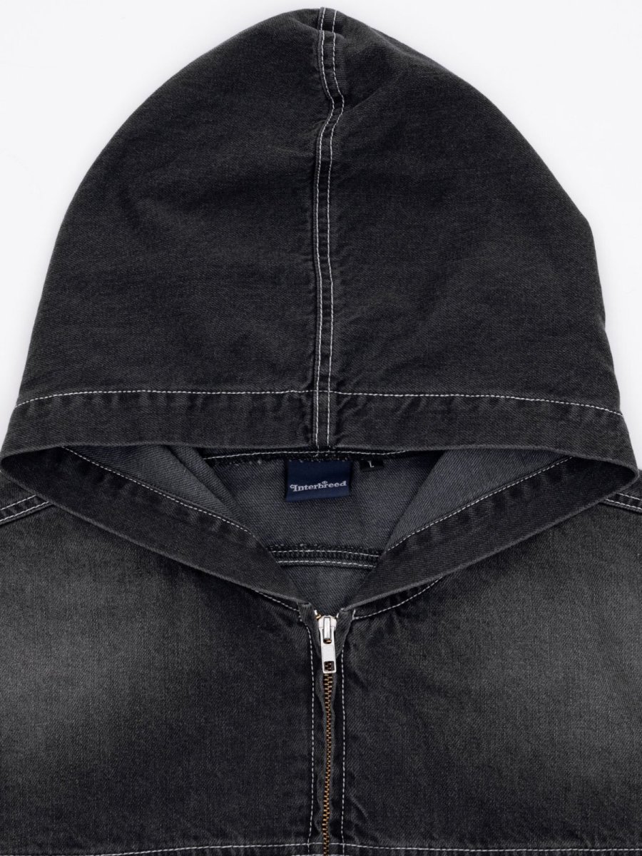 画像7: Mash Up Denim Hoodie BLK デニム ジップ フーディー (7)