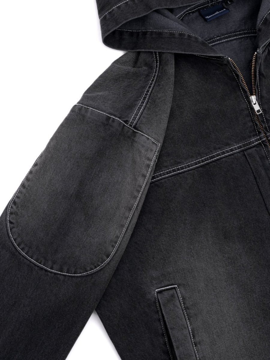 画像12: Mash Up Denim Hoodie BLK デニム ジップ フーディー (12)