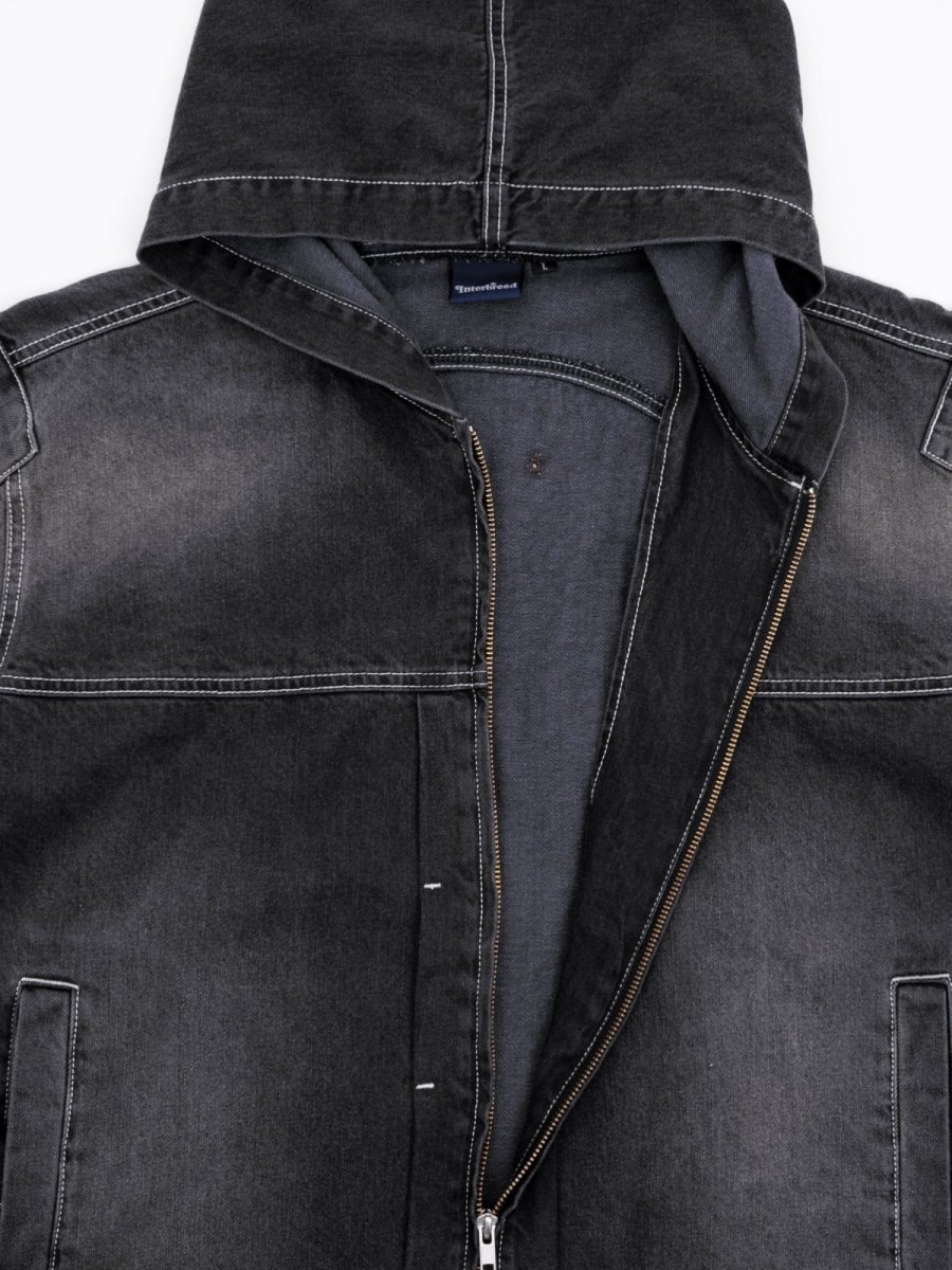 画像10: Mash Up Denim Hoodie BLK デニム ジップ フーディー (10)