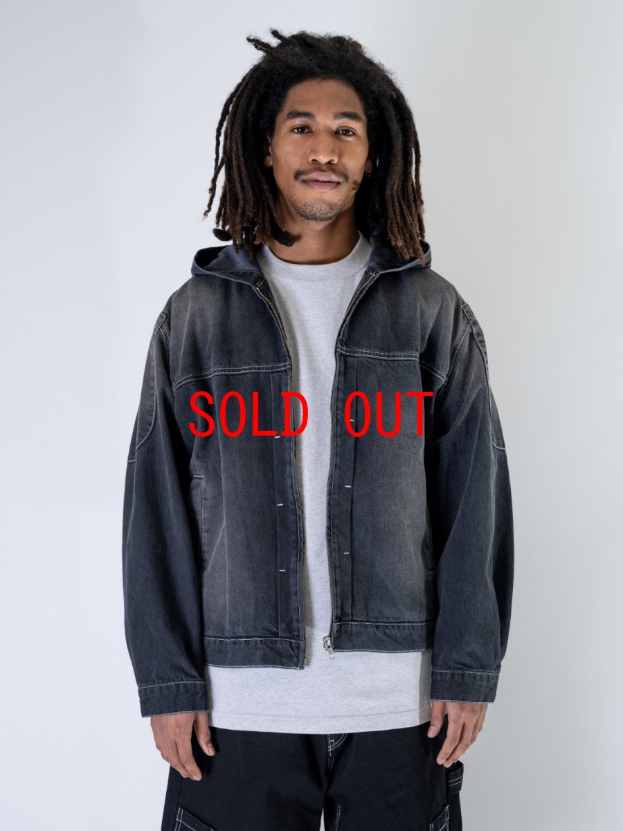 画像4: Mash Up Denim Hoodie BLK デニム ジップ フーディー (4)