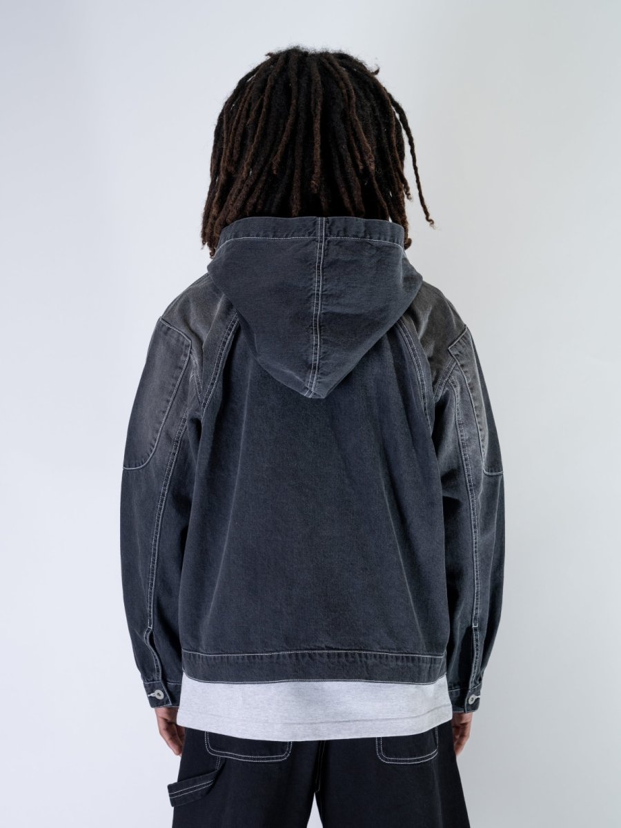 画像5: Mash Up Denim Hoodie BLK デニム ジップ フーディー (5)