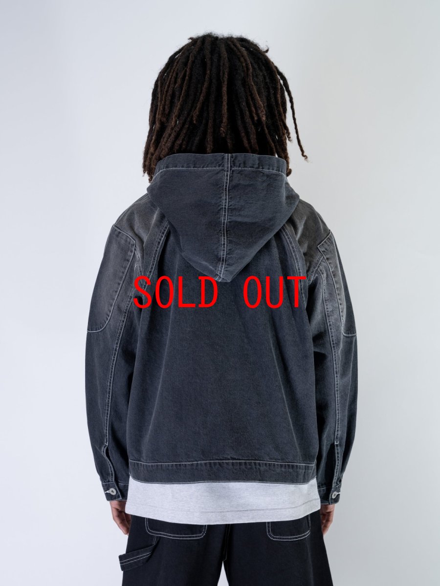 画像5: Mash Up Denim Hoodie BLK デニム ジップ フーディー (5)