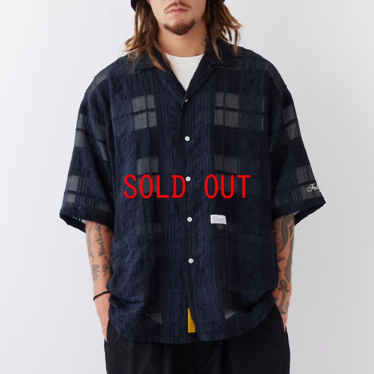 画像1: GIGALACY S/S Mesh Shirts NVY 半袖 メッシュ チェック シャツ (1)