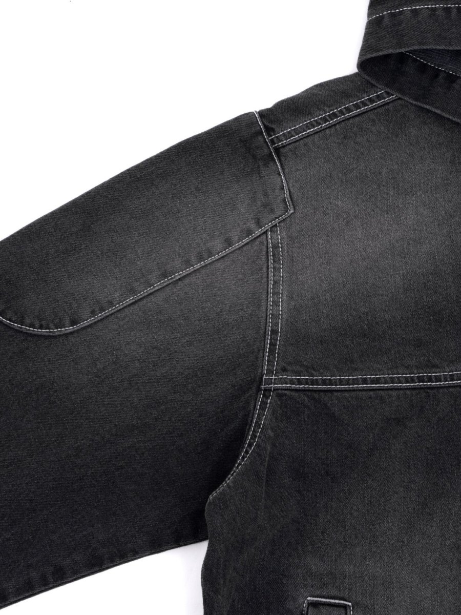 画像9: Mash Up Denim Hoodie BLK デニム ジップ フーディー (9)