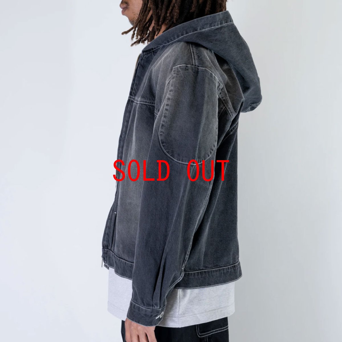 画像8: Mash Up Denim Hoodie BLK デニム ジップ フーディー (8)