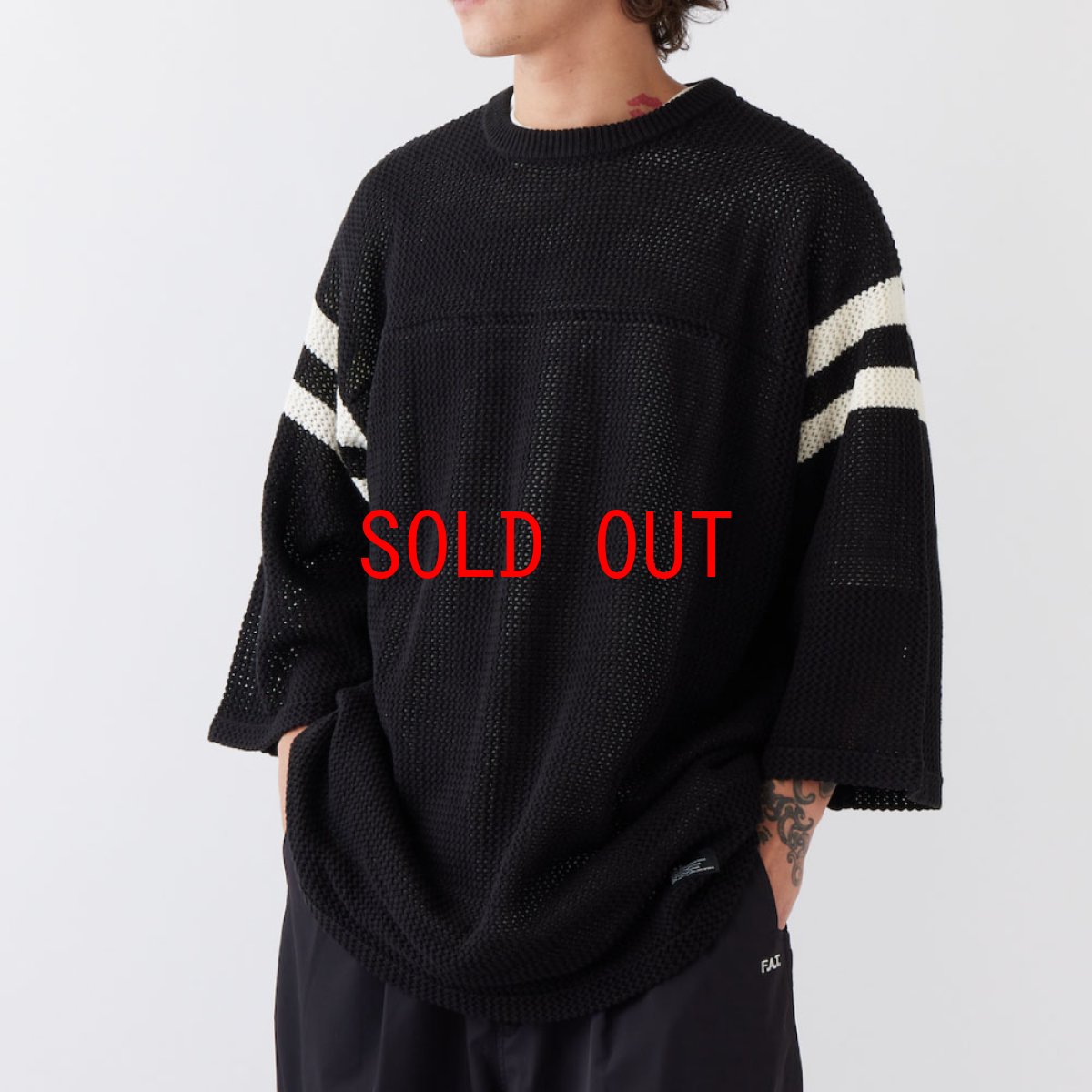 画像1: MESHBOWL Knit Football Shirts BLK メッシュ ニット フットボール シャツ (1)
