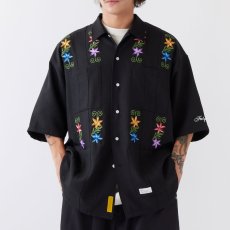 画像1: NEEDOWER S/S Cuba Shirts BLK 半袖 フラワー 刺繍 キューバ シャツ (1)