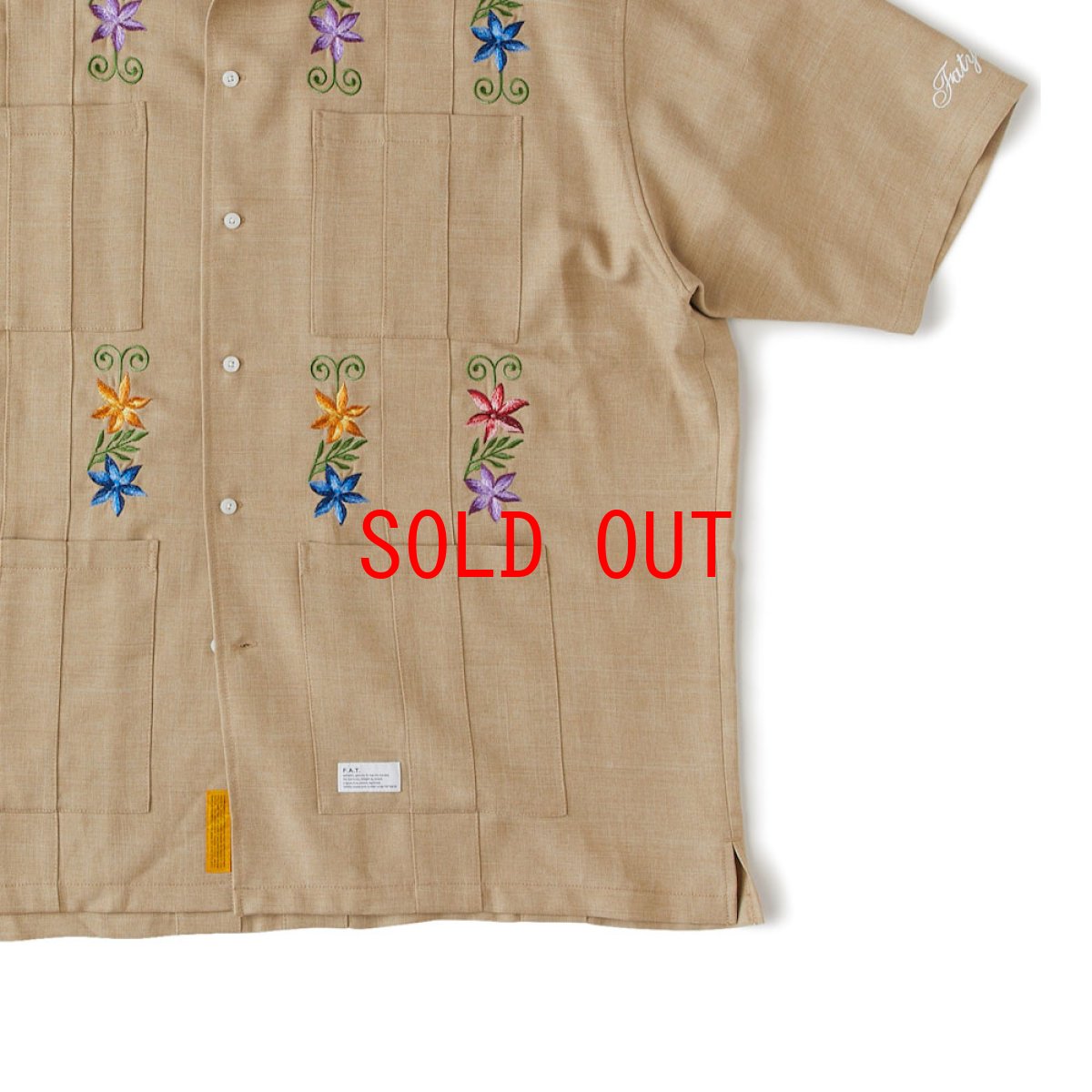 画像9: NEEDOWER S/S Cuba Shirts BEG 半袖 フラワー 刺繍 キューバ シャツ (9)