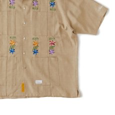 画像9: NEEDOWER S/S Cuba Shirts BEG 半袖 フラワー 刺繍 キューバ シャツ (9)