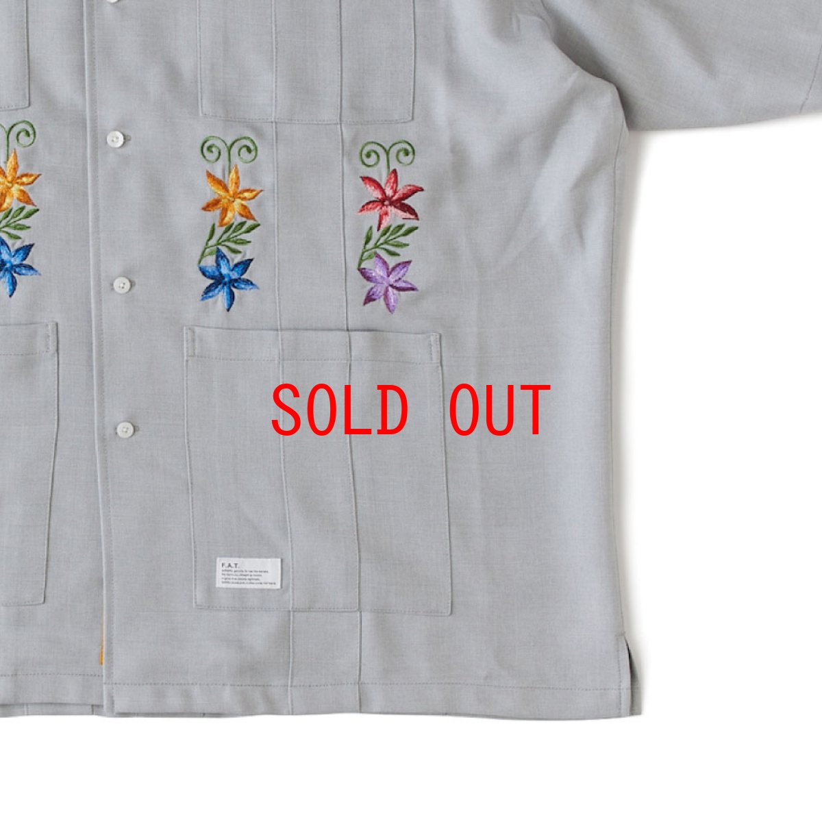 画像8: NEEDOWER S/S Cuba Shirts GRY 半袖 フラワー 刺繍 キューバ シャツ (8)