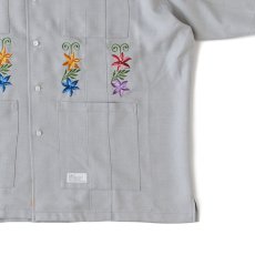 画像8: NEEDOWER S/S Cuba Shirts GRY 半袖 フラワー 刺繍 キューバ シャツ (8)
