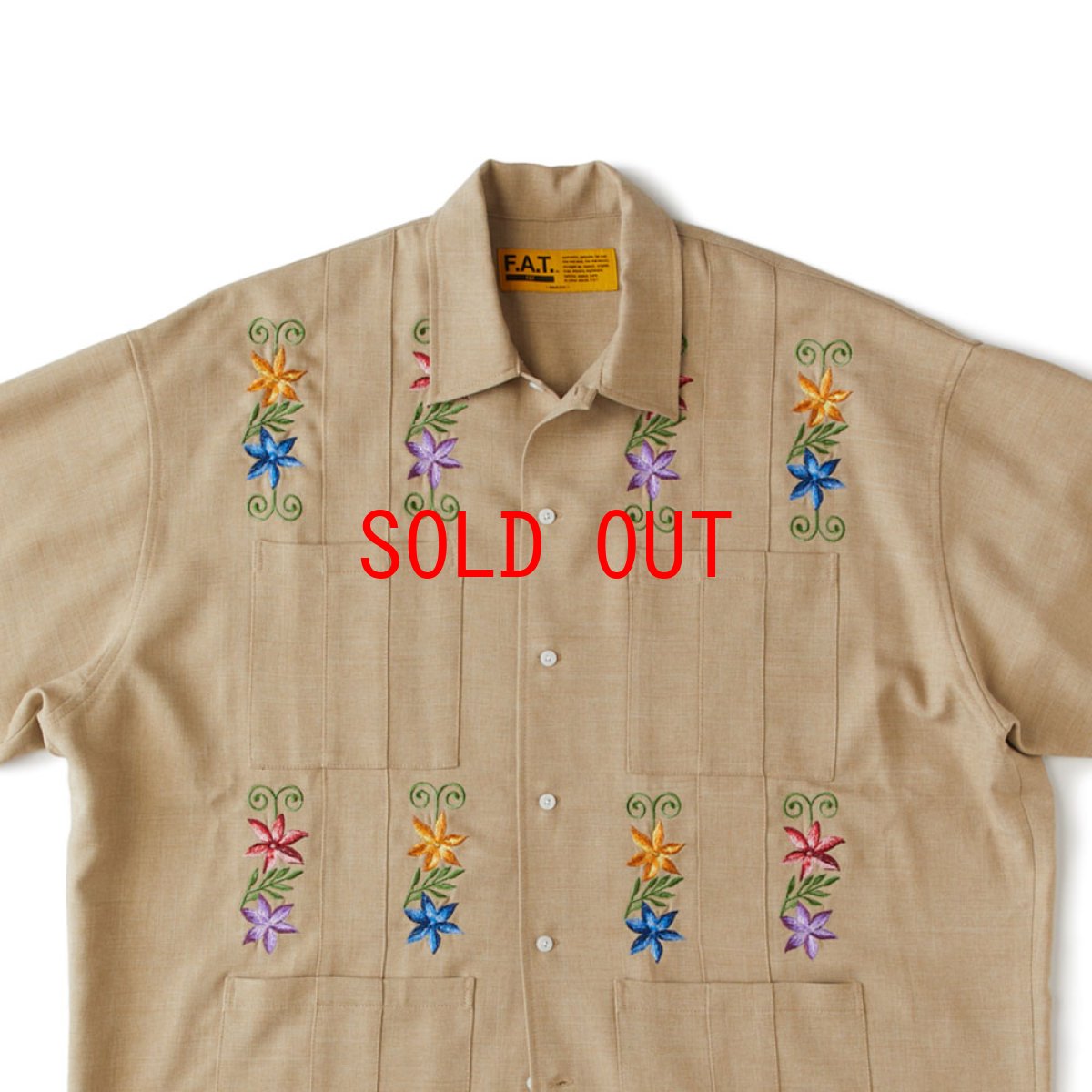 画像10: NEEDOWER S/S Cuba Shirts BEG 半袖 フラワー 刺繍 キューバ シャツ (10)