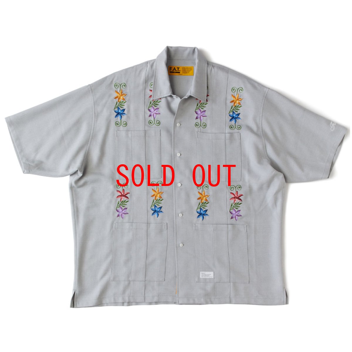 画像2: NEEDOWER S/S Cuba Shirts GRY 半袖 フラワー 刺繍 キューバ シャツ (2)