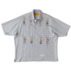 画像2: NEEDOWER S/S Cuba Shirts GRY 半袖 フラワー 刺繍 キューバ シャツ (2)