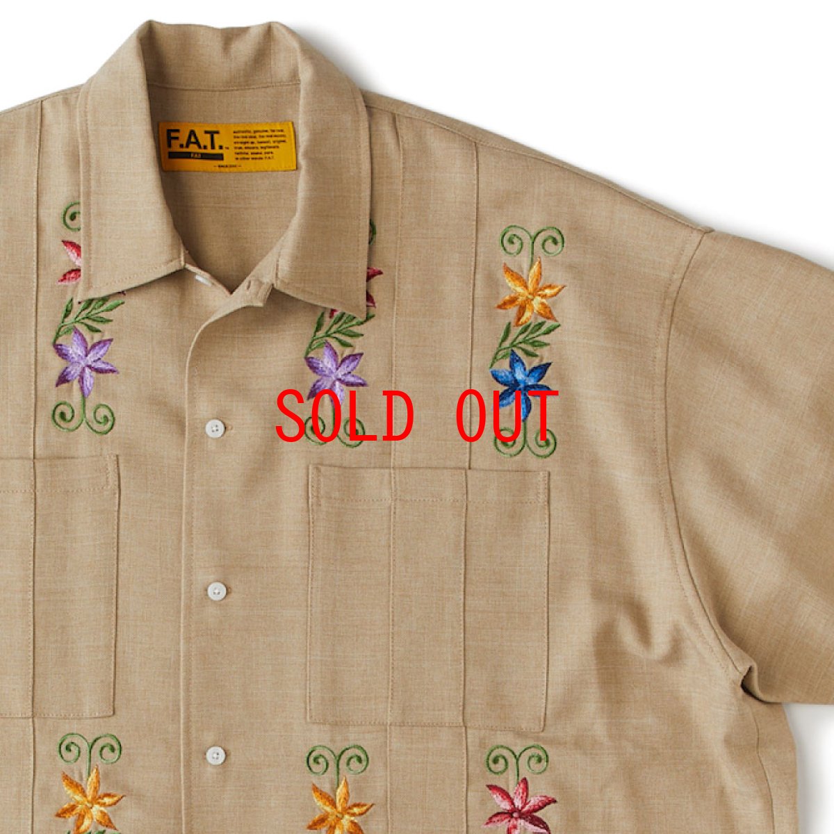 画像8: NEEDOWER S/S Cuba Shirts BEG 半袖 フラワー 刺繍 キューバ シャツ (8)