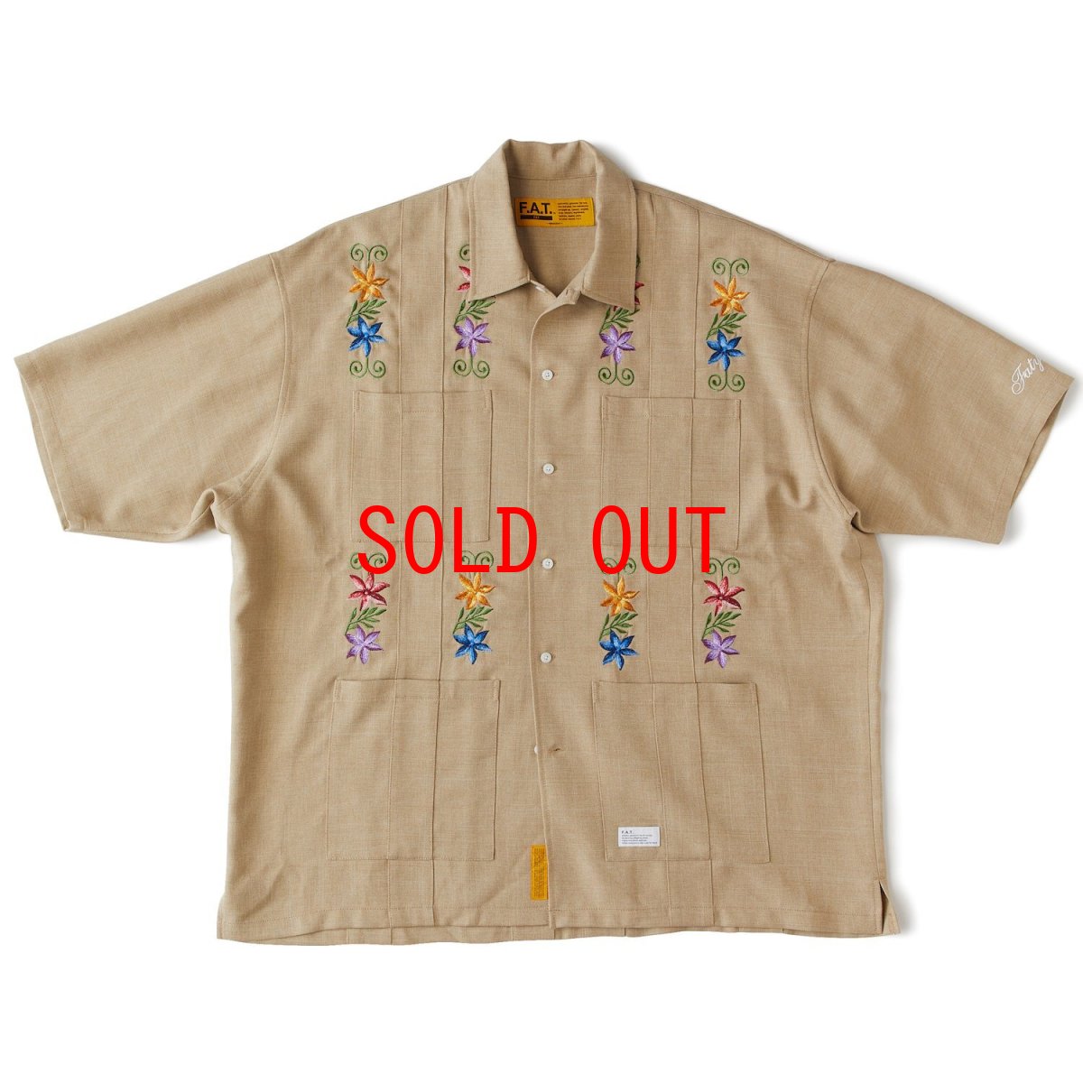 画像1: NEEDOWER S/S Cuba Shirts BEG 半袖 フラワー 刺繍 キューバ シャツ (1)