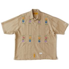 画像1: NEEDOWER S/S Cuba Shirts BEG 半袖 フラワー 刺繍 キューバ シャツ (1)