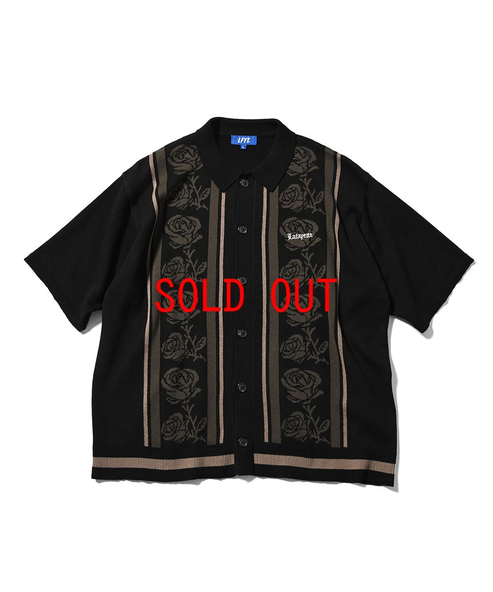 画像1: Rose Summer Knit Shirt Black サマー ニット 半袖 シャツ (1)